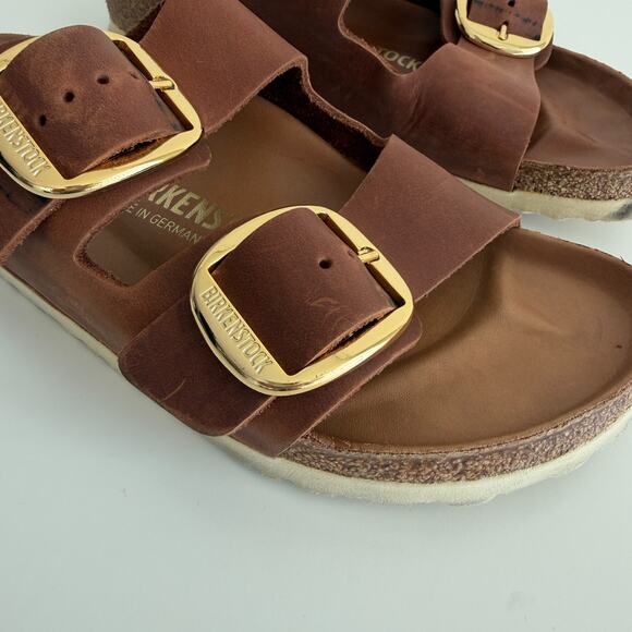 Birkenstock Arizona Big Buckle Sandal 38 Brown Cognac Leather Slide 7 - 7.5 US - Picture 10 of 13